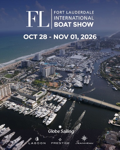 Cartel del Fort Lauderdale International Boat Show 2026 con Globe Sailing, Lagoon, Prestige y Jeanneau